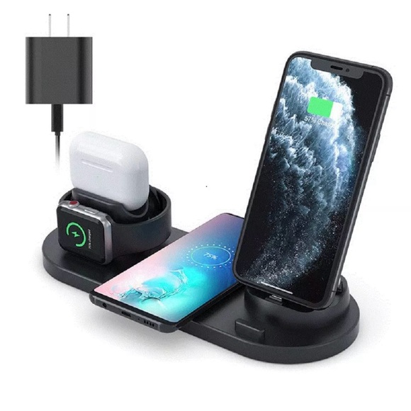 Multi-Function Wireless Charging Stand 6-in-1 Charging Station Micro USB Type-C - Picture 1 of 4